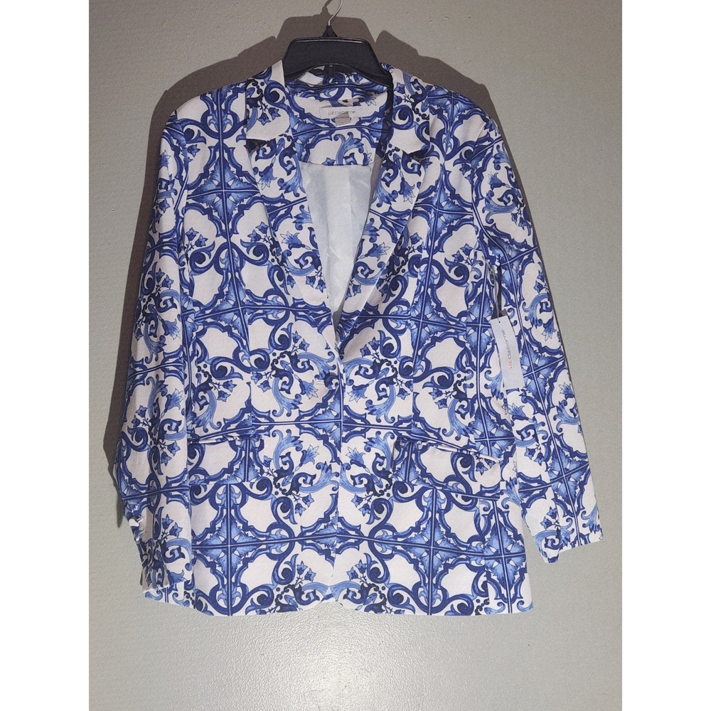 Womens Liz Claiborne Blazer Floral Print Size Large Button Closure Faux Pockets